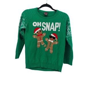 Well Worn Oh Snap Christmas Ugly Sweater Green Holiday Cotton